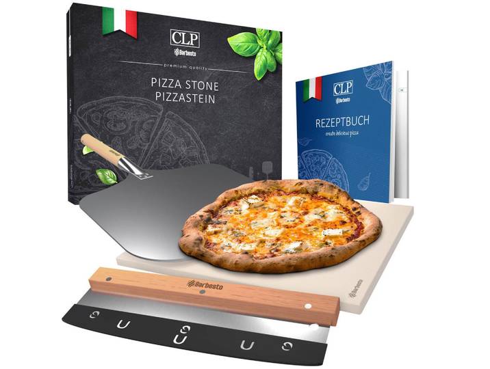 CLP Pizzastein Set 2 ( Pizzastein+Schneider+Schieber ), Weiß, Stein, 38x1.5x30 cm, Grills, Grillzubehör