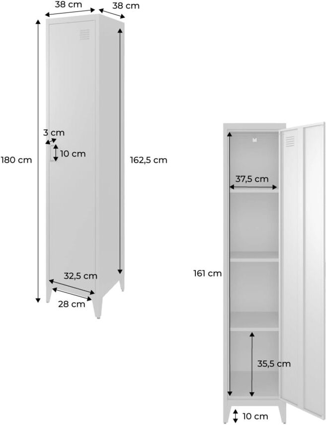 sweeek Armoire chambre acier rose, 3 rangements Rose 38x180x38cm