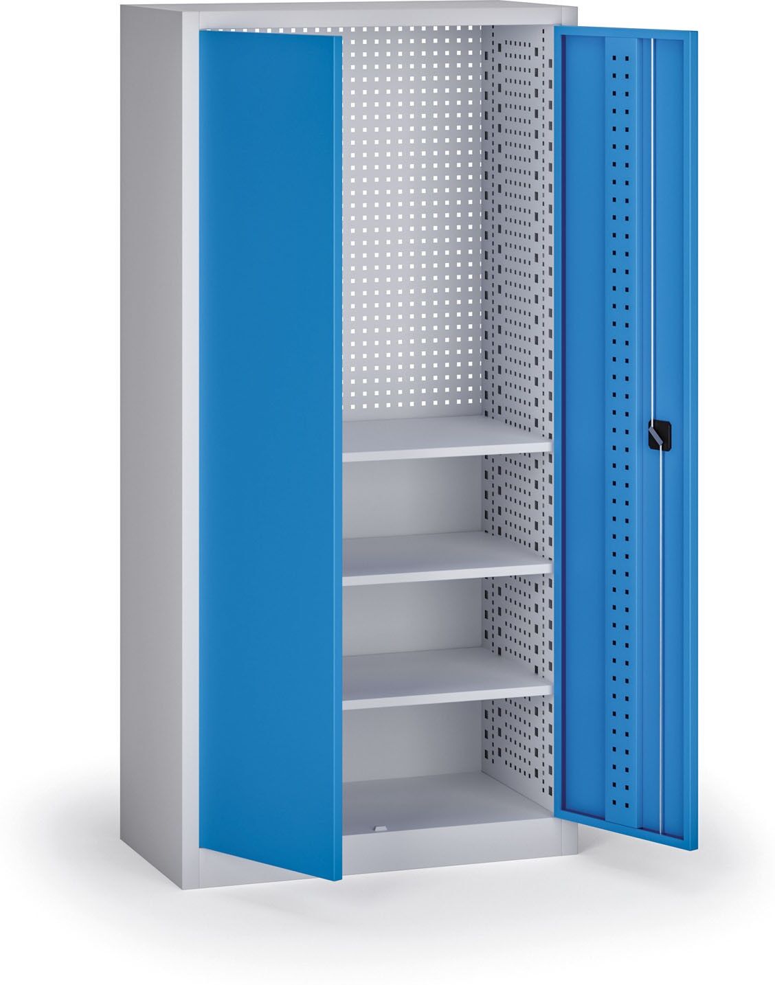 B2B Partner Werkstattschrank, 3 Regalböden, 1950 × 950 × 500 mm, blaue Türen