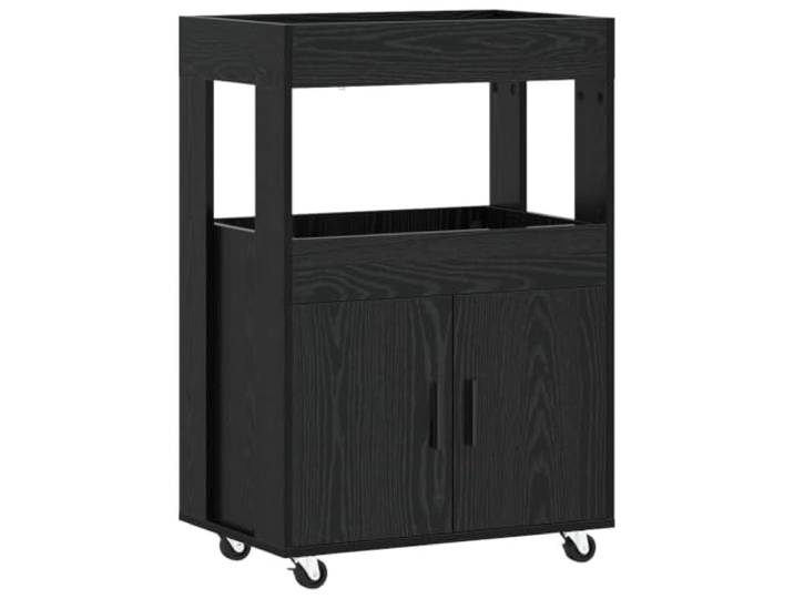 Kaorsrow Barwagen Schwarz Eichen-Optik Mobiler Servierwagen 60x39.5x89 cm Stilvoller Allzweckwagen mit 2 Türen für Flur und Wohnzimmer. Bietet bis zu 60 kg Tragkraft für Flaschen und Geschirr.