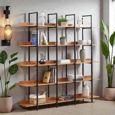 Fundinbaths 5 Tier Industrial Bookcase, Open Home Office Bookshelf with Metal Frame and MDF Shelves, Vintage Style