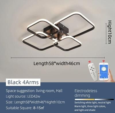Uplifted Finds Modern Architectural LED Chandelier   Professional Geometric Linear Ceiling Light Fixture 4 Arms Black Square