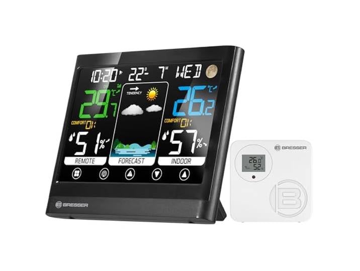 Bresser MeteoTemp BF Station météo sans fil avec écran tactile\, capteur extérieur sans fil\, pression atmosphérique\, prévisions météo\, indicateur de température ambiante\, température\, humidité et