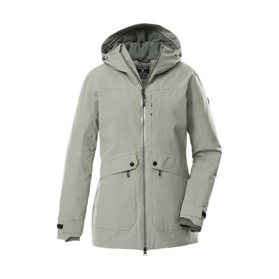 Parka KILLTEC "KOW 16 WMN PRK", Damen, Gr. 36, grün (graugrün), Obermaterial: 100% Polyester.Futter: 100% Polyamid.Futter 2: 100% Polyester.Füllung: 100% Polyester, Jacken Parka, Wasser- u. winddichter Damen Funktionsparka mit hoher Atmungsaktivität