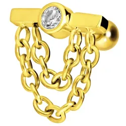 Titan Ohrpiercing mit Innengewinde BALKEN + KRISTALL + 2 KETTEN