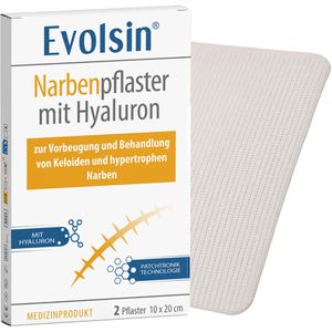 Evolsin Narbenpflaster 590448 mit Hyaluron, 2 Stück, aus Silikon, sensitiv, hydrokolloid, 20 x 10 cm
