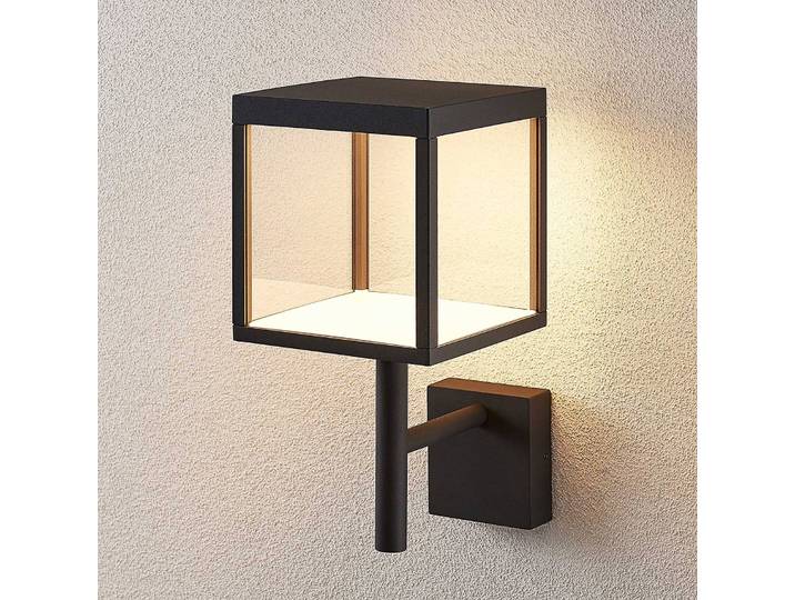 LED Aussenwandleuchte Cube Lucande, schwarz, Aluminium, Modern, LED Wandleuchte außen