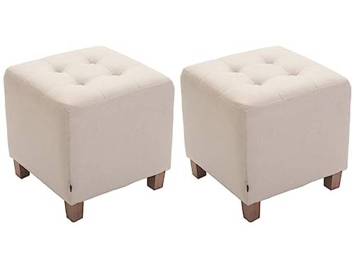 CLP 2er Set Sitzhocker Pharao mit Stoffbezug I Sitzwürfel mit hochwertiger Polsterung und Bodenschonern, Farbe: Creme
