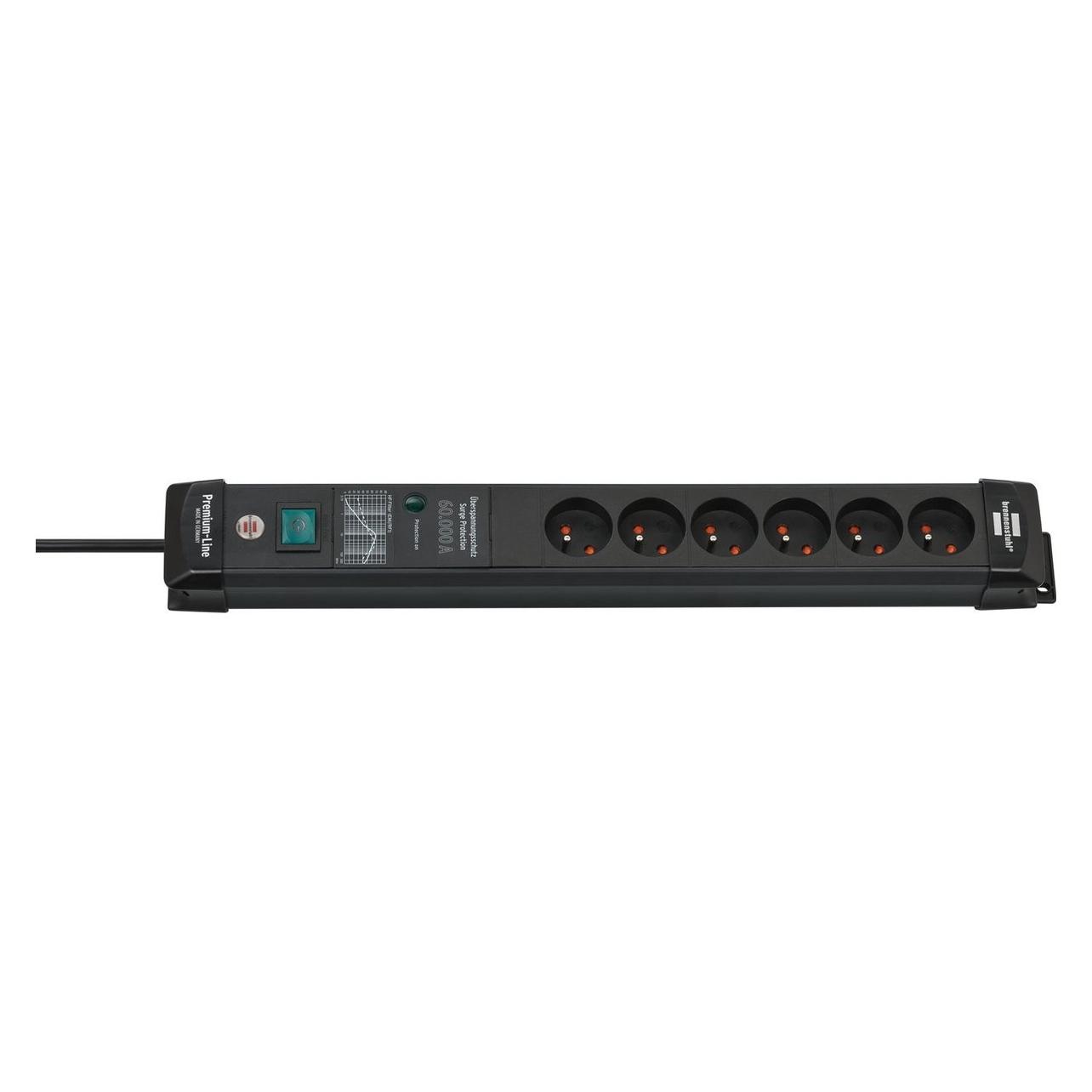 Brennenstuhl Premium-Line PDU, 6 sockets, 3m, Zwart, with switch and surge protection (1951164400)