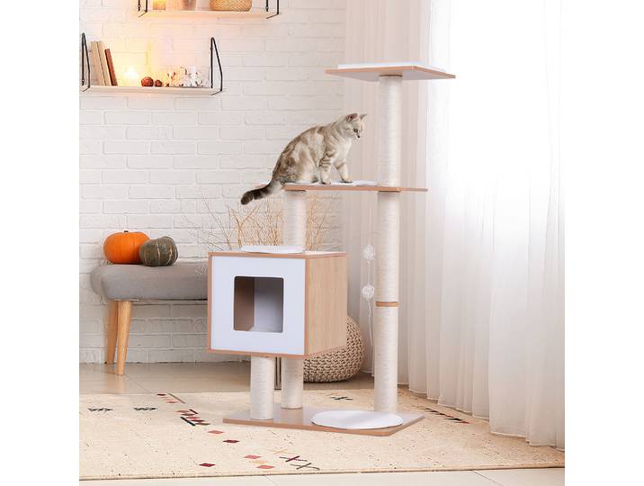 PawHut Arbre à Chats Sisal 120H cm MDF Hêtre