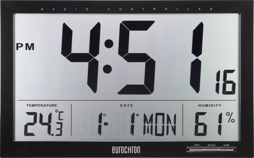 Eurochron EFWU Jumbo 100 Funk Wanduhr 37cm x 23cm x 3cm Schwarz