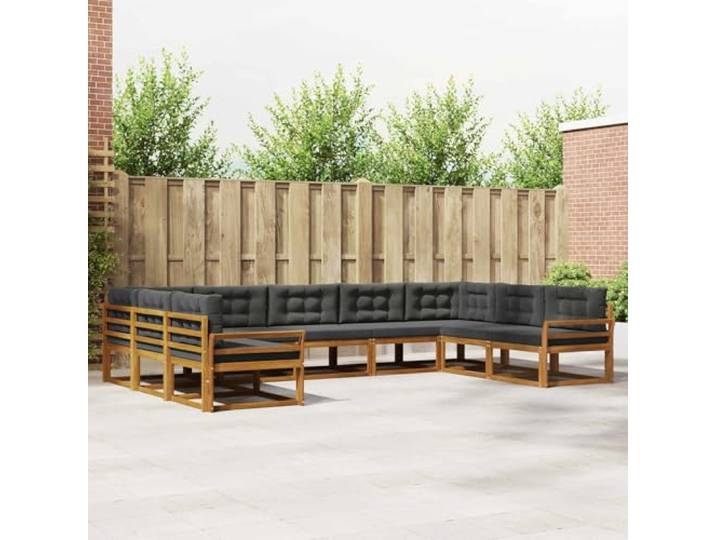RJPLMFV Außensofa-Set, 9-teilig, Akazie, Natur Lattenrost-Rückenlehne, Armlehnen aus Massivholz, einfache Pflege, einfache Montage, minimalistisches Design