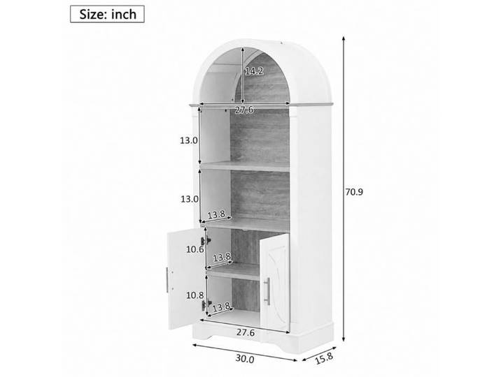 Modenuit Buffet de cuisine highboard blanc avec LED étagère réglable grand rangement design arche arrondie