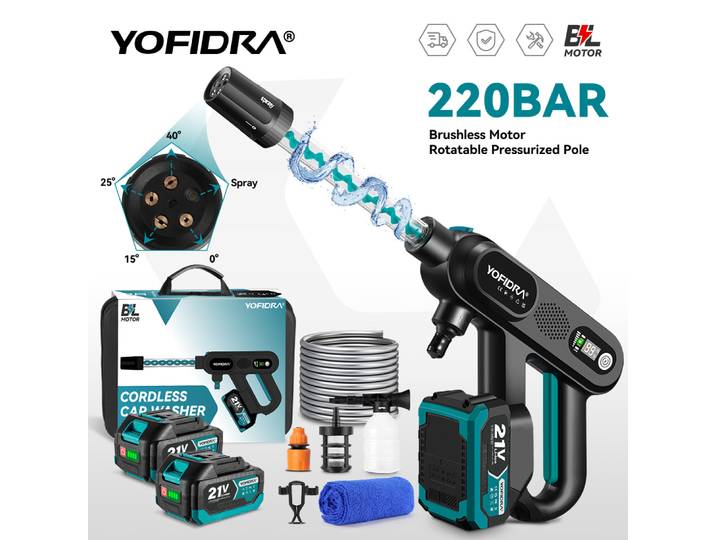 Pistolet de lavage haute pression électrique sans fil YOFIDRA 220 bars, pour voiture, jardin et usage domestique, compatible avec les batteries Makita.