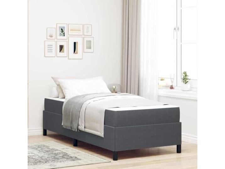 Holzwerkstoff Stoffbezug Modernes Design Einzelbett Grau 90 x 200 cm Bettrahmen mit Matratze Dunkelgrau 90x200 cm Stoff Einzelbett mit Taschenfedermatratze und Lattenrost