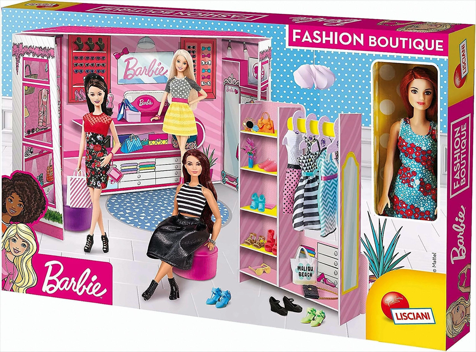 Lisciani 76918 Barbie Fashion Boutique speelset met Barbie-pop, kleedruimte en modedesign