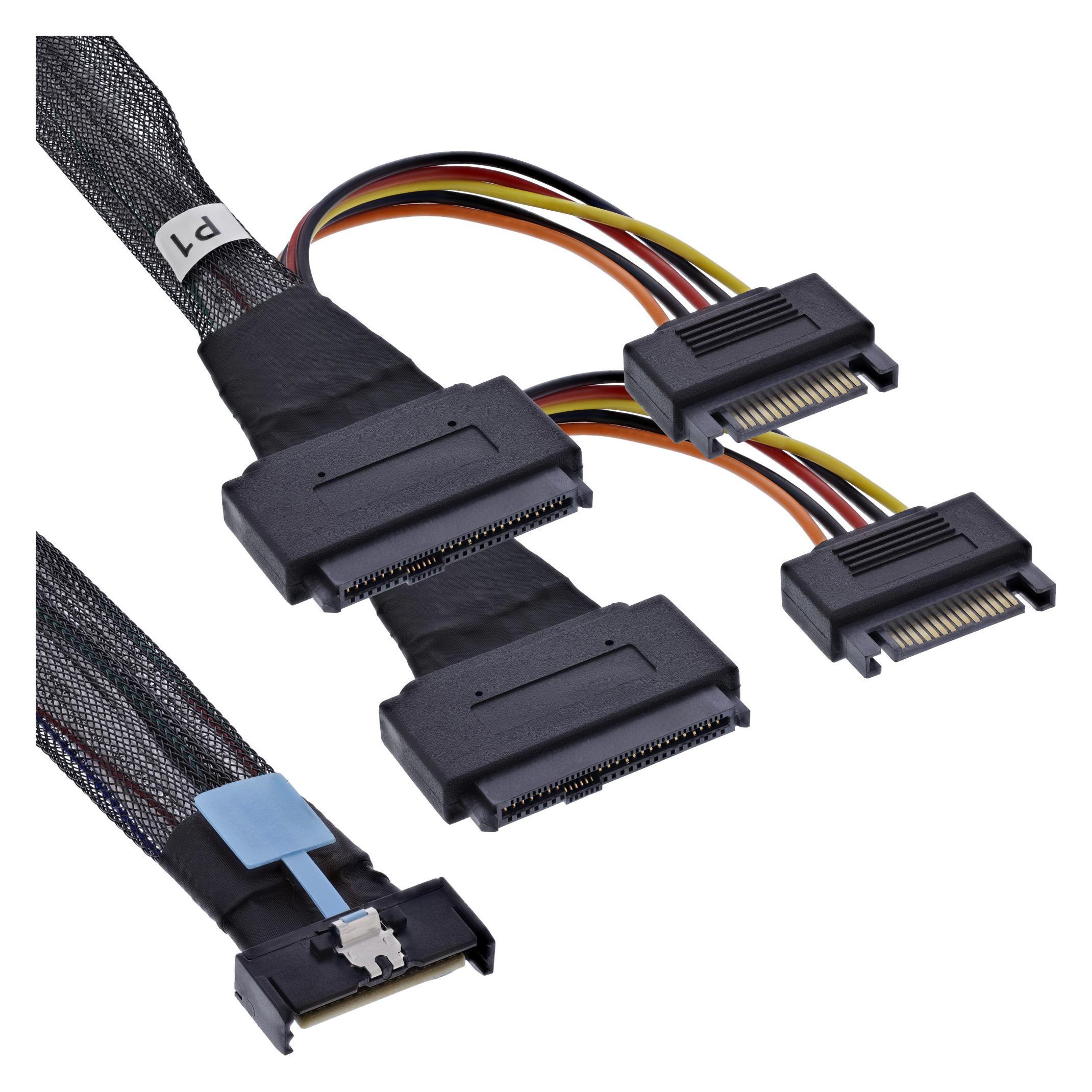 InLine MCIO Kabel, MCIO x8 zu 2x SFF-8639 U.2, PCIe 5.0, 0,75m (75 cm) (27667B)