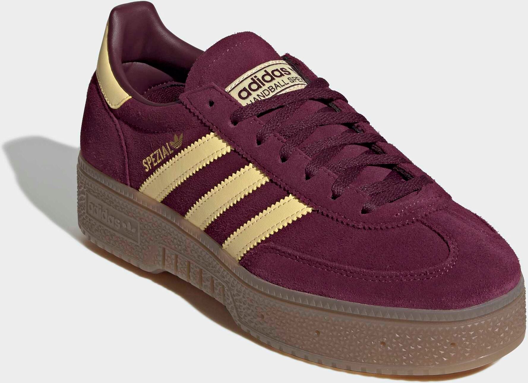 Plateausneaker ADIDAS ORIGINALS "HANDBALL SPEZIAL BOLD", Damen, Gr. 36, rot (maroon, orange tint, gum5), Leder, Schuhe Plateausneaker maroon, orange tint, gum5 36
