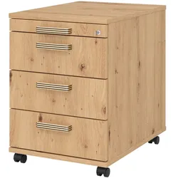 bümö Rollcontainer mit Schubladen, Container abschließbar aus Holz in Asteiche - Rollwagen für's Büro als Schreibtisch Unterschrank, Bürocontainer