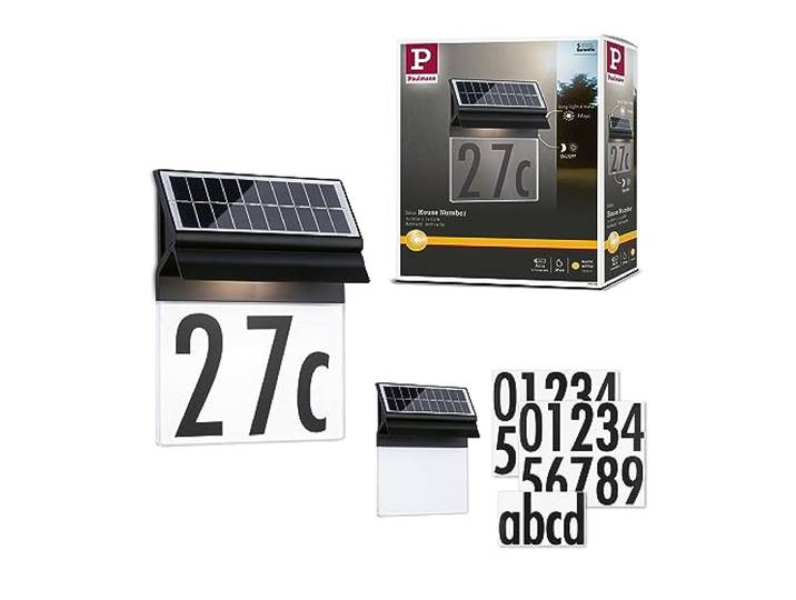 Paulmann 94694 Solar LED luminaire d'extérieur numéro de maison lumineux Neda IP44 3000K 14lm Noir