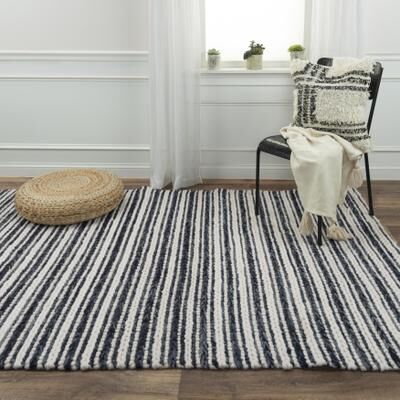 Alora Decor Kolkata Black and Ivory Stripe Hand-woven Wool Rug