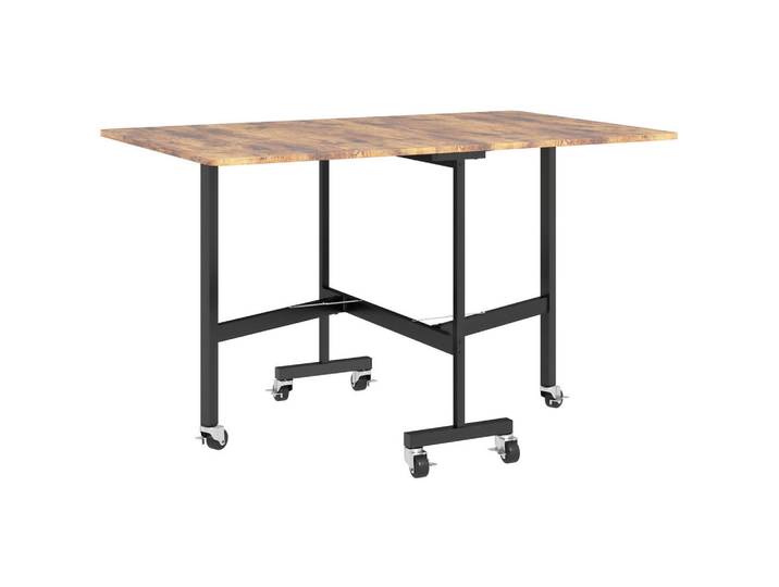Homcom Esstisch Klappbar Küchentisch mit Rollen Bremsen für 4-6 Personen Rustikal-Braun, Metall, Rechteckig, 80x73x120 cm, Esszimmer, Esstische