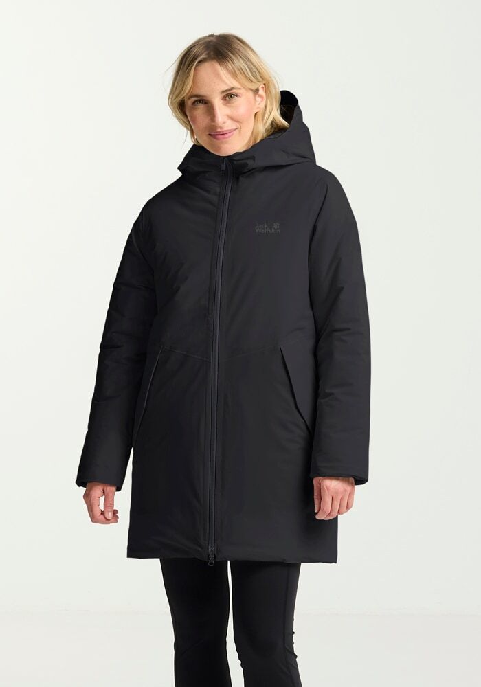 Winterjacke JACK WOLFSKIN "FROST HAVEN JKT W", Damen, Gr. XS, schwarz, Obermaterial: 100% Polyester. Füllung: 100% Polyester. Futter: 100% Polyester, Jacken Winterjacke, leicht konstruiert, wasserdicht, winddicht, wärmende Füllung