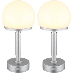 Tischleuchte Pilz silber Tischlampe Touchdimmer Akku Beistellleuchte Pilzleuchte, USB-C, LED 1W 60Lm warmweiß, DxH 14x29,5 cm, 2er Set
