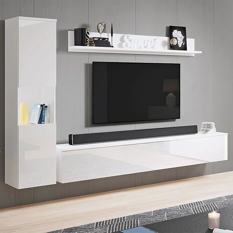 garneroarredamenti Parete attrezzata sospesa 210x130h cm bianco lucido Lamia