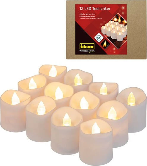 Idena 12 LED-Teelichter weiß