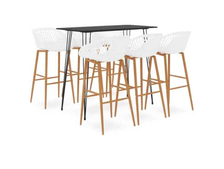 KFPOERTFGD 7-TLG. Bartisch & Barhocker Set, MDF Metall Industrial Inklusive 6 Stühle, Ergonomisches Netz-Design, Holzoptik Beine