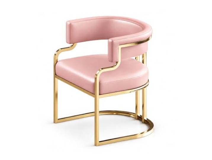 JS Ellie Esszimmerstuhl Kunstleder mit Armlehnen, Metallgestell in Gold Gebogene Lehne, Polstersitz, Pflegeleichter Bezug für Esszimmer, Büros und Empfangsräume(Pink,set of 1)
