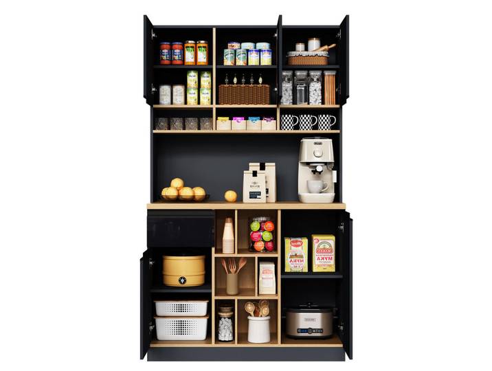 Evryae Buffet Küchenbuffet Hochglanz Schwarz mit 3 Bereichen & Arbeitsplatte, Stauraum modern 105/45 cm, Rechteckig, 105x185x45 cm, Esszimmer, Anrichten, Buffetschränke