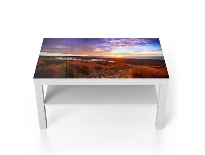 DEQORI Glastisch weiß groß 90x50 cm Motiv Küstenabschied ausgefallener Beistelltisch aus Glas Hochglanz Couchtisch fürs Wohnzimmer moderner Couch Tisch mit Design