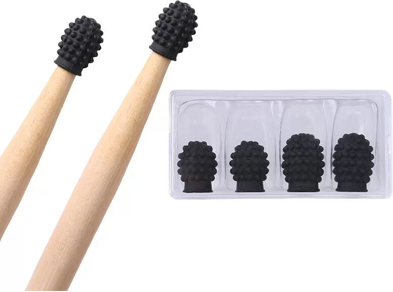 INF 4 Stück Schlagzeugstöcke Schalldämpfer Pads Drum Mute Tips Schwarz Granularer Typ