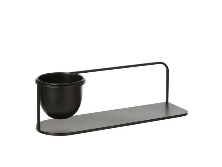 Étagère murale avec cache-pot en métal noir 53x16x16 cm