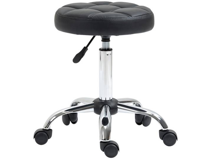 Homcom Rollhocker Höhenverstellbarer Arbeitshocker, Drehbarer Salon Hocker für Büro, Schwarz, Leder, 35.5x67x35.5 cm, Büromöbel, Bürostühle, Bürohocker