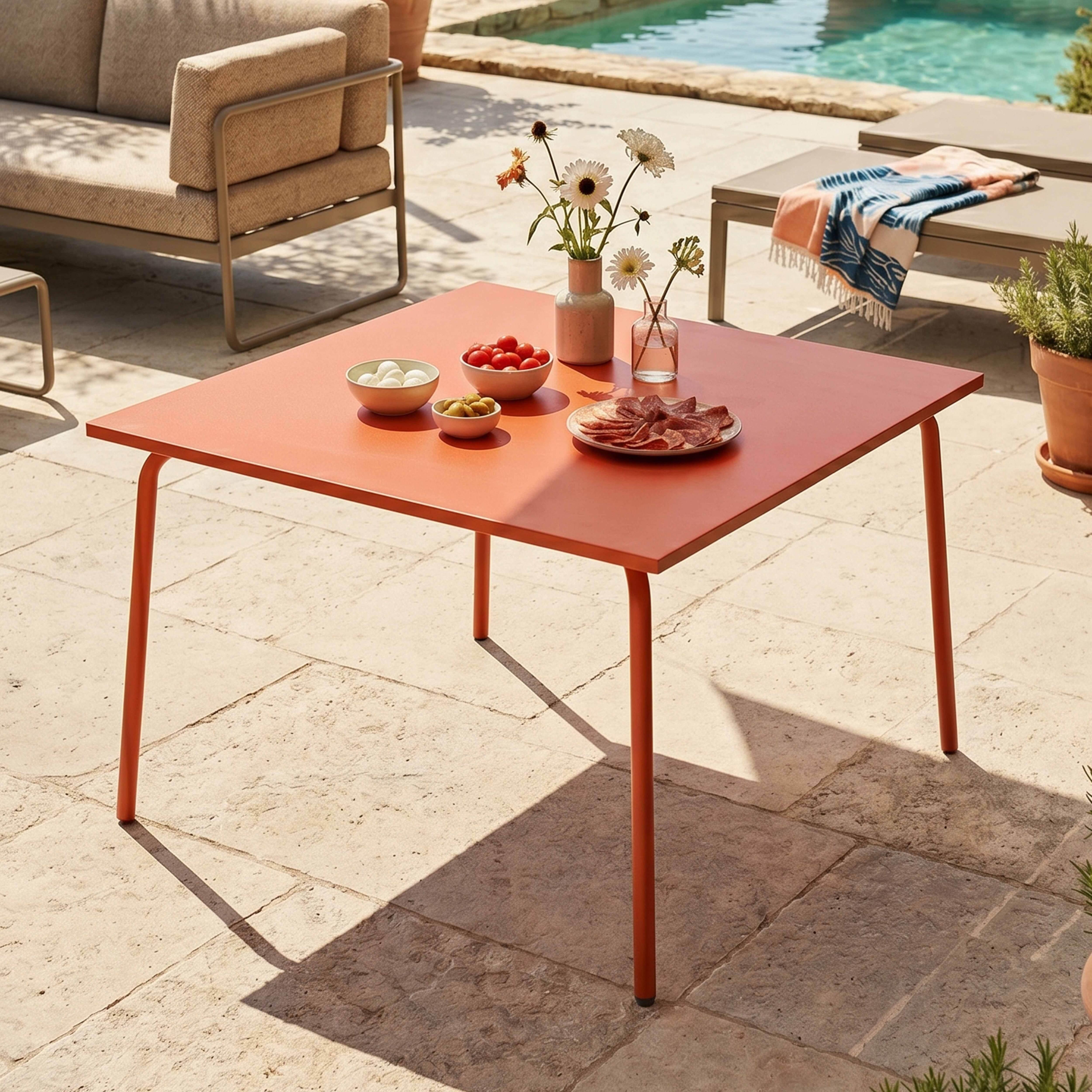 Quadratischer Gartentisch aus Metall Orange - Oviala Palavas