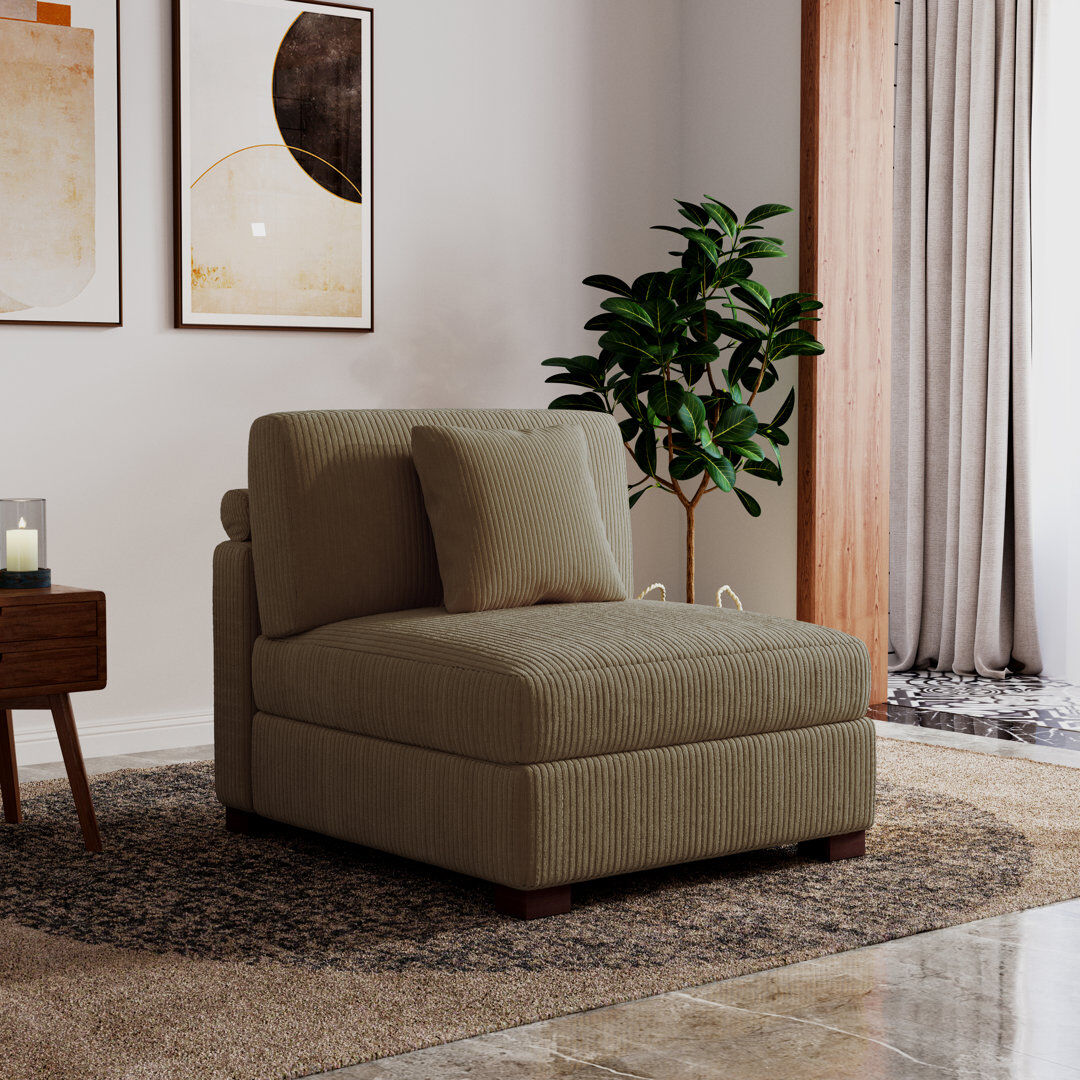 Ebern Designs Upholstered Corduroy Armless Camel 85cm H X 89cm W X 107.5cm D