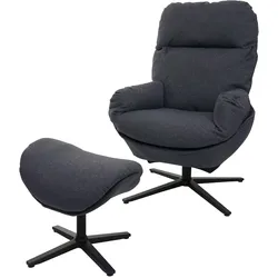 Relaxsessel + Hocker MCW-L12, Fernsehsessel Sessel Schaukelstuhl Wippfunktion, drehbar, Metall Stoff/Textil ~ dunkelgrau
