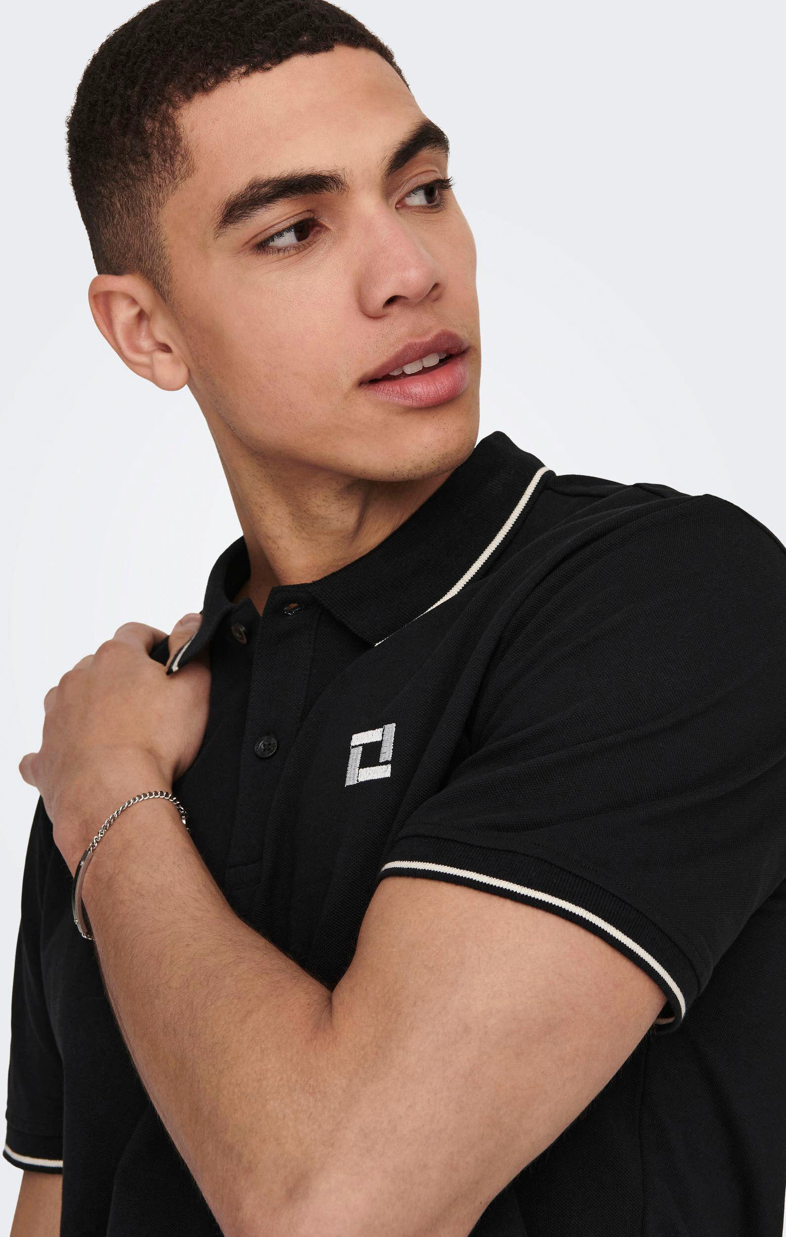 ONLY & SONS "ONSFLETCHER SLIM SS POLO NOOS" Baumwolle, normal geschnitten schwarz S