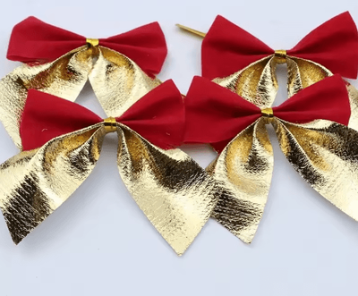 Inspire Picks Mini Red & Gold Christmas Bow Ornaments For Tree & Gift Decor golden Red 12pcs