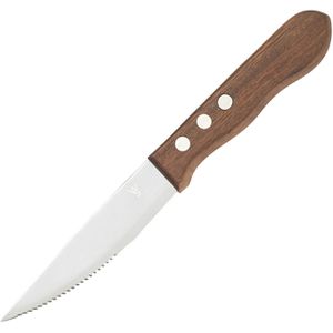 WAS Steakmesser 6 Stück, 12 cm Edelstahlklinge mit Wellenschliff, Pakkaholzgriff