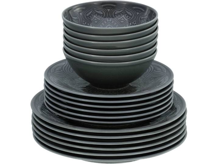 Teller-Set CREATABLE Orient Mandala , grau, 18 Stk., Porzellan, Geschirr-Sets, Teller-Set, Teller Set, Speiseteller, Dessertteller und Schalen im Set