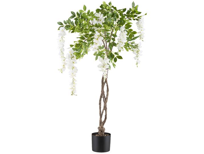 Kunstbaum CREATIV GREEN Weißer Blauregen , weiß, H:115cm, Kunststoff, Kunstpflanzen, Kunstbaum, mit geflochtenem Stamm