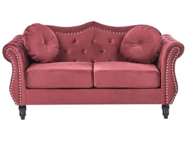 Beliani 2-Sitzer Sofa Samt dunkelrot gepolstert gesteppt mit Kissen luxuriös Chesterfield Stil Skien