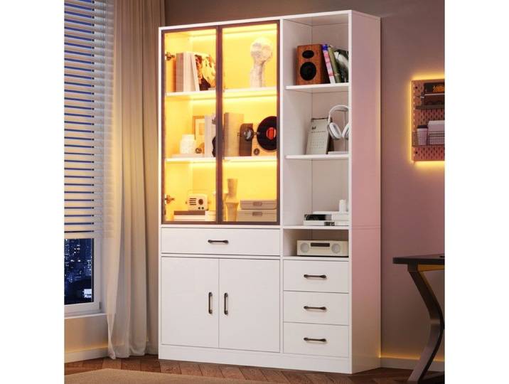 SENVIRO buffet vitrine haut 120x35x200cm blanc