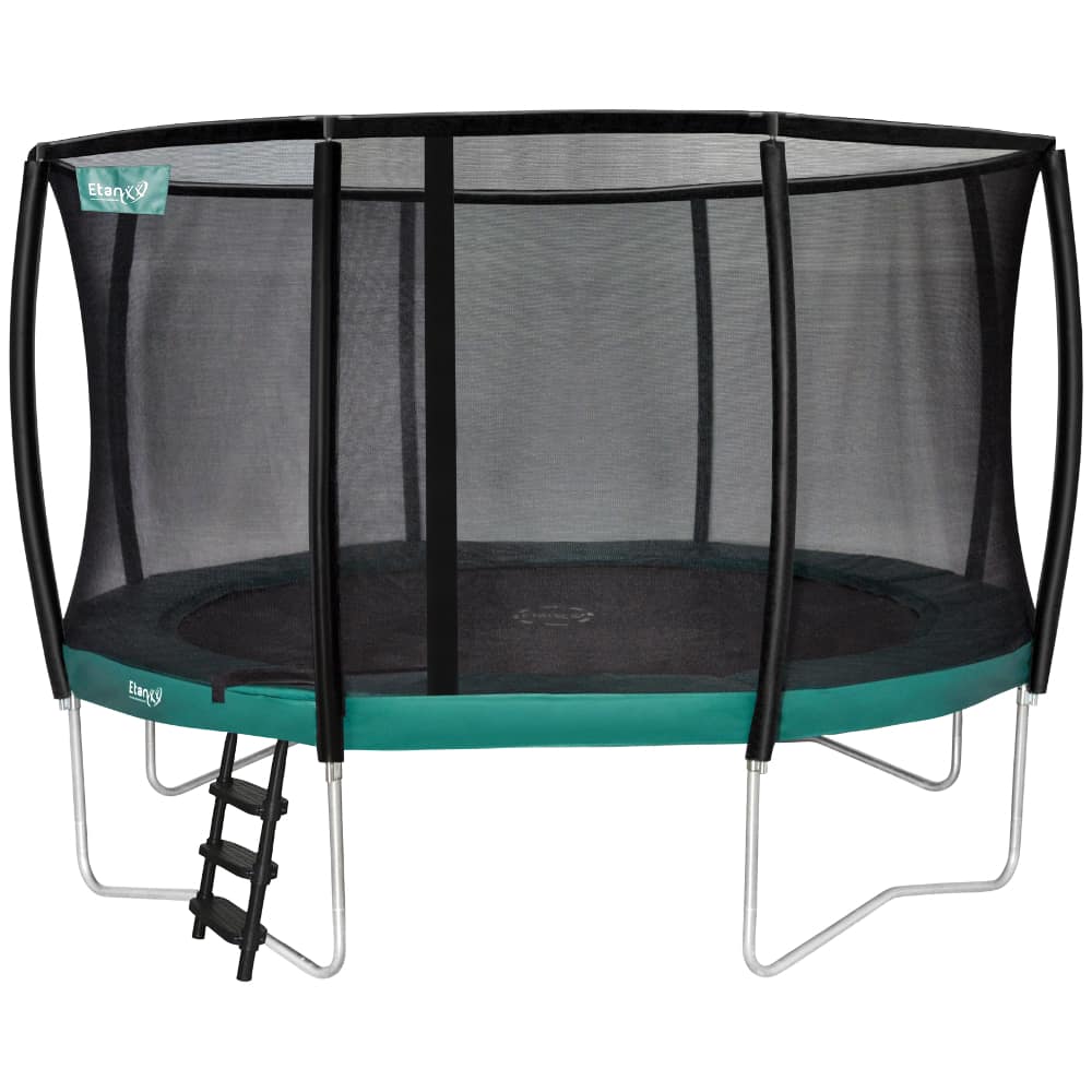 Etan Premium Outdoor Trampolin mit starkem Sicherheitsnetz Deluxe - ø 366 cm / 12ft - Grün - Rund - Gartentrampolin - Kindertrampolin mit UV-beständiges Randabdeckung - Belastbarkeit 150kg