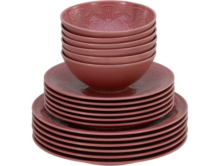 Teller-Set CREATABLE Orient Mandala , rot, 18 Stk., Porzellan, Geschirr-Sets, Teller-Set, Teller Set, Speiseteller, Dessertteller und Schalen im Set