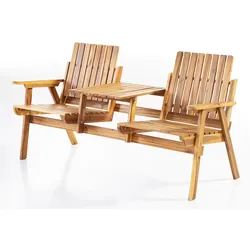 2-Sitzer Gartenbank mit Tischablage aus Akazienholz, ca. 153x65x82 cm - Braun